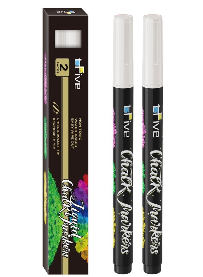 TFIVE White Liquid Chalk Markers - 2 Pack Bright Colors Erasable Chalk Marker Pens, Reversible Tip, Non-Toxic, for Chalkboards, Signs, Glass, Easy to use Chalk markers for Kids, Adults - Image 1