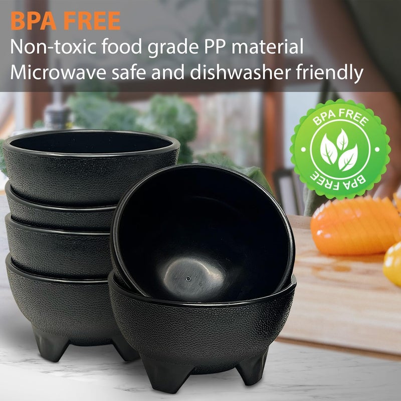 KSEV Salsa Bowls – 6 Pack (Black), 13oz BPA FREE Small Bowl Unbreakable Mexican Molcajete Chips Guacamole, Serving Dish, Sauce Cup, Side bowl, Snack, Chips, Dip, Nuts, Candy, Ice Cream, Party Use - Image 5