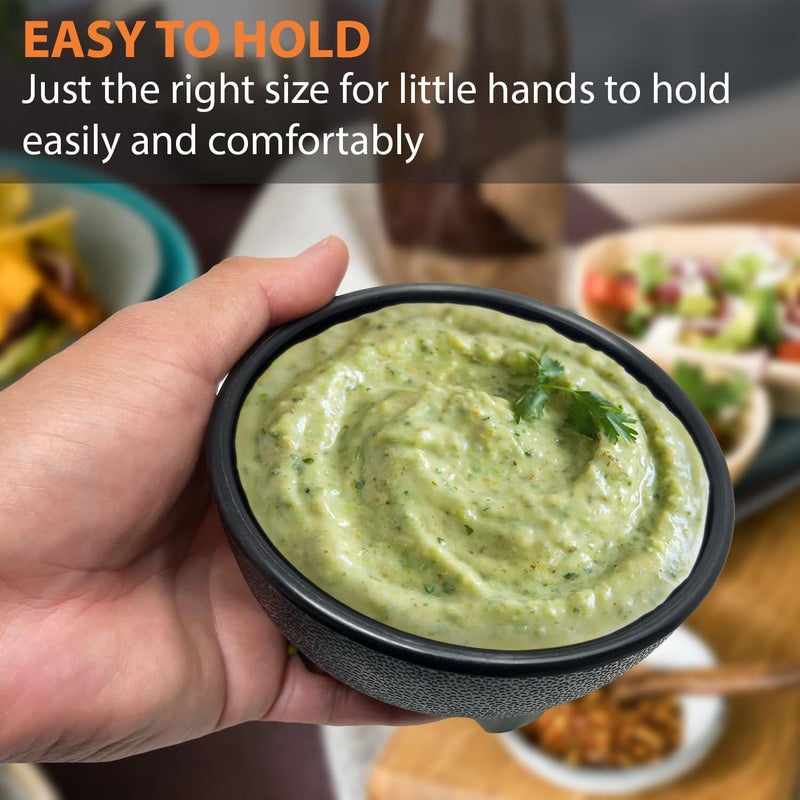 KSEV Salsa Bowls – 6 Pack (Black), 13oz BPA FREE Small Bowl Unbreakable Mexican Molcajete Chips Guacamole, Serving Dish, Sauce Cup, Side bowl, Snack, Chips, Dip, Nuts, Candy, Ice Cream, Party Use - Image 3