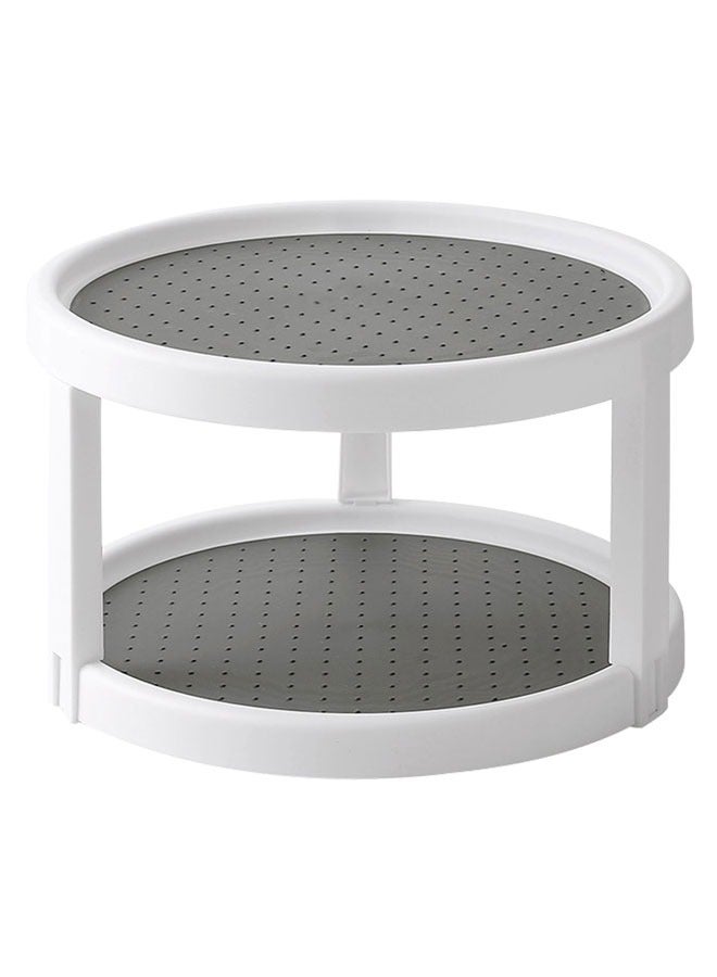 وهاواي 2 Tier Plastic Round Turntable Cabinet Organizer Diameter 25cm, 360 Degree Non Skid Rotating Spice Rack Organizer for Pantry Cabinet, Kitchen, Countertop, Vanity Display Stand, White/Gray - Image 1
