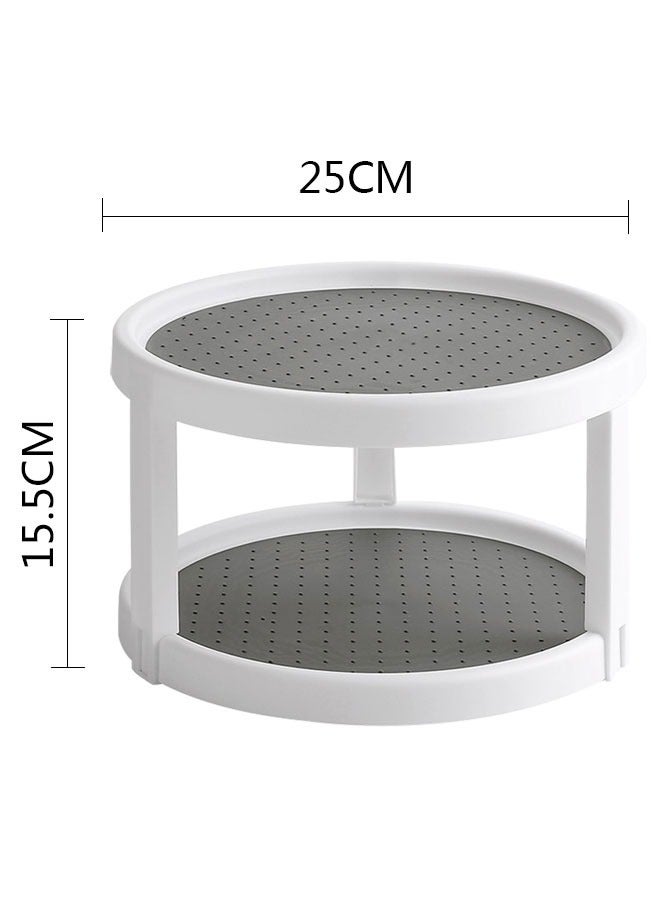 وهاواي 2 Tier Plastic Round Turntable Cabinet Organizer Diameter 25cm, 360 Degree Non Skid Rotating Spice Rack Organizer for Pantry Cabinet, Kitchen, Countertop, Vanity Display Stand, White/Gray - Image 2