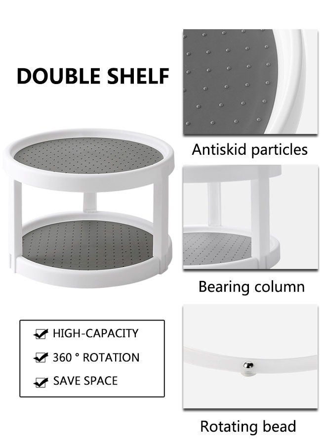 وهاواي 2 Tier Plastic Round Turntable Cabinet Organizer Diameter 25cm, 360 Degree Non Skid Rotating Spice Rack Organizer for Pantry Cabinet, Kitchen, Countertop, Vanity Display Stand, White/Gray - Image 3