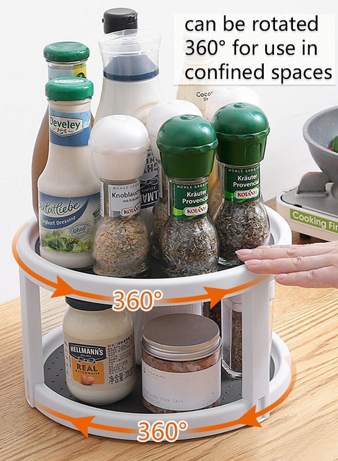 وهاواي 2 Tier Plastic Round Turntable Cabinet Organizer Diameter 25cm, 360 Degree Non Skid Rotating Spice Rack Organizer for Pantry Cabinet, Kitchen, Countertop, Vanity Display Stand, White/Gray - Image 4