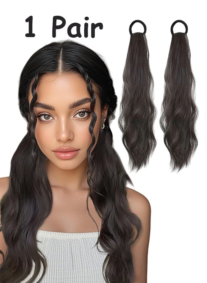 1 Pair Curly Ponytail Extension with Hair Tie,Natural Black,Synthetic Hair Pieces, 17 Inch Wave, Fake Ponytail Wigs, Accessories - Image 1