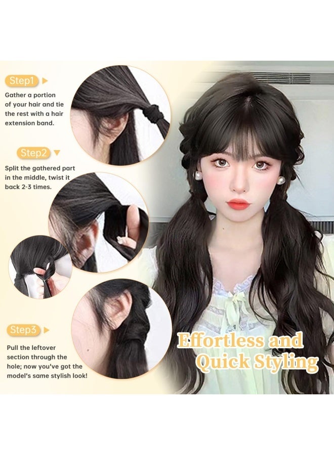 1 Pair Curly Ponytail Extension with Hair Tie,Natural Black,Synthetic Hair Pieces, 17 Inch Wave, Fake Ponytail Wigs, Accessories - Image 3