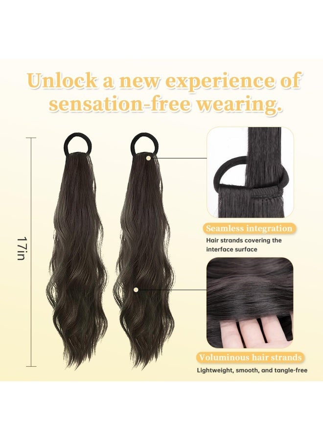 1 Pair Curly Ponytail Extension with Hair Tie,Natural Black,Synthetic Hair Pieces, 17 Inch Wave, Fake Ponytail Wigs, Accessories - Image 2