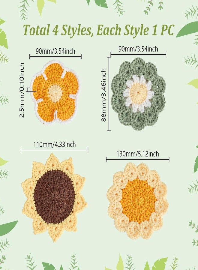 AHANDMAKER 4Pcs 4 Styles Crochet Coasters, Handmade Funny Flower Cup Coasters Multi-Colored Cotton Doily for Coffee Table Tabletop Protection Home Decor, 5 Inch - Image 2