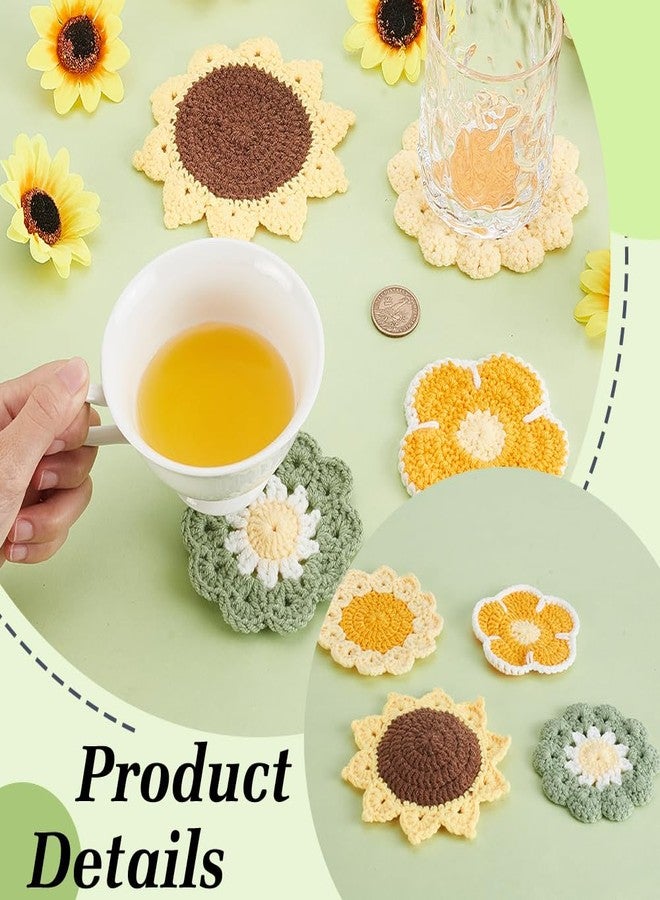 AHANDMAKER 4Pcs 4 Styles Crochet Coasters, Handmade Funny Flower Cup Coasters Multi-Colored Cotton Doily for Coffee Table Tabletop Protection Home Decor, 5 Inch - Image 3