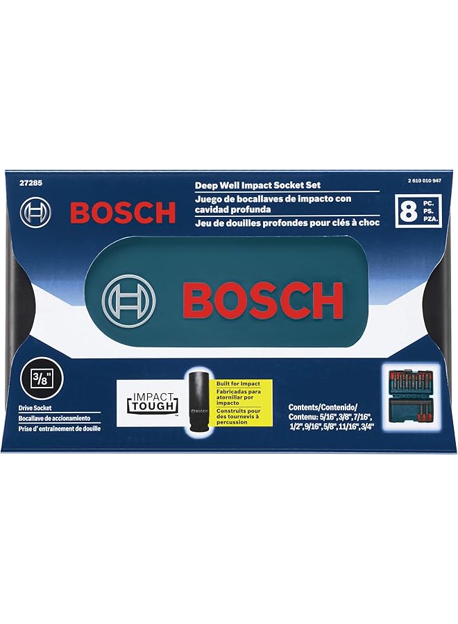 BOSCH 27285 3/8 In. Impact Tough Deep Well Socket Set, 8-Piece - Image 2