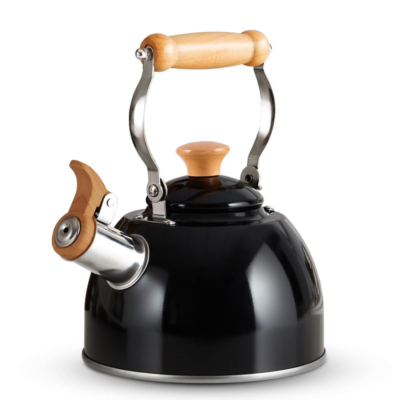 ROCKURWOK Tea Kettle, Tea Pot with Cool Touch Ergonomic Handle, Teapot Food Grade Stainless Steel, Tea Kettle Stovetop, Kettle Teapot, Whistling Tea Kettle, Small Tea Pot, 1.6 Quart (Black) - Image 1