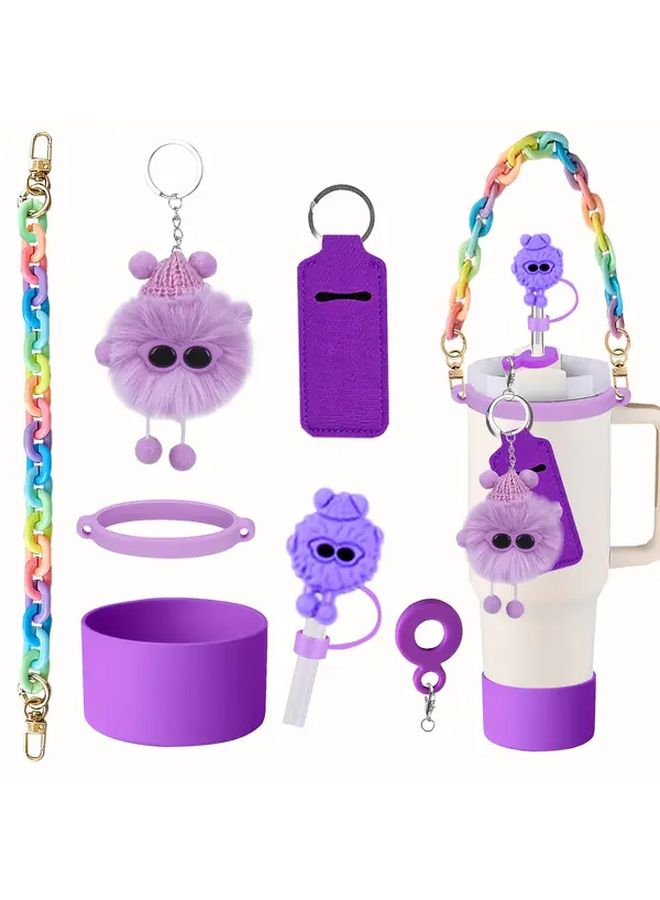 Pink 7pcs Cute Cup Accessories Set With Handle Strap Boot Straw Cover - Image 2