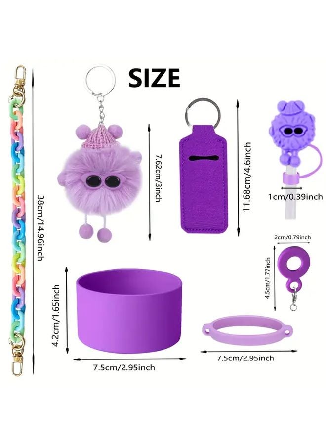 Pink 7pcs Cute Cup Accessories Set With Handle Strap Boot Straw Cover - Image 4