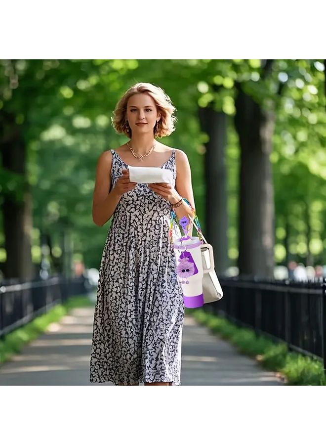 Pink 7pcs Cute Cup Accessories Set With Handle Strap Boot Straw Cover - Image 3