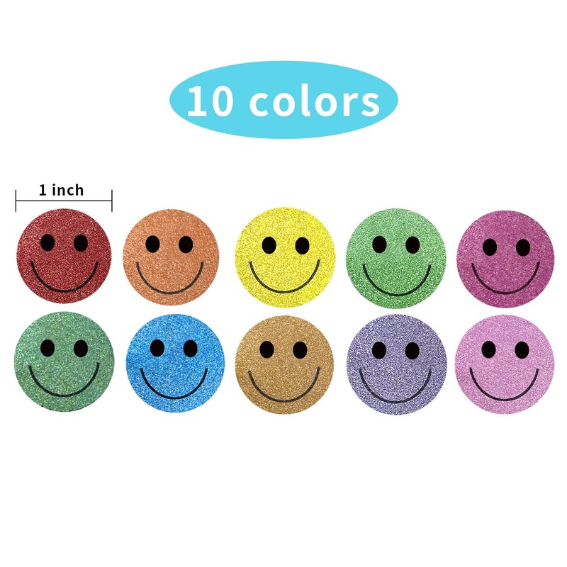 Yeachlaing 1 Inch Shiny Happy Face Stickers Circle Dots Labels Reward Stickers Teachers Sticker (500PCS,Multicolored) - Image 2