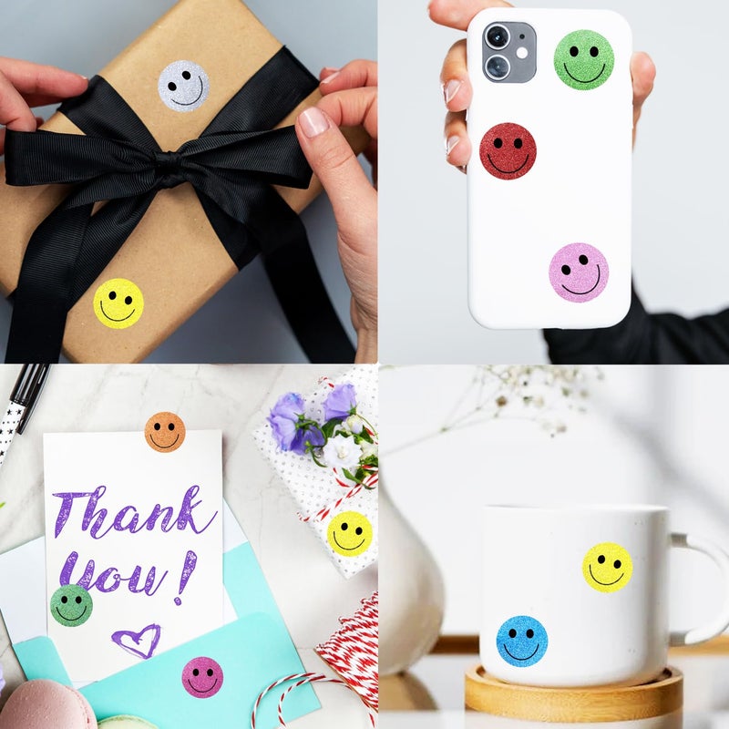 Yeachlaing 1 Inch Shiny Happy Face Stickers Circle Dots Labels Reward Stickers Teachers Sticker (500PCS,Multicolored) - Image 3