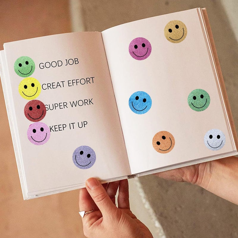 Yeachlaing 1 Inch Shiny Happy Face Stickers Circle Dots Labels Reward Stickers Teachers Sticker (500PCS,Multicolored) - Image 4