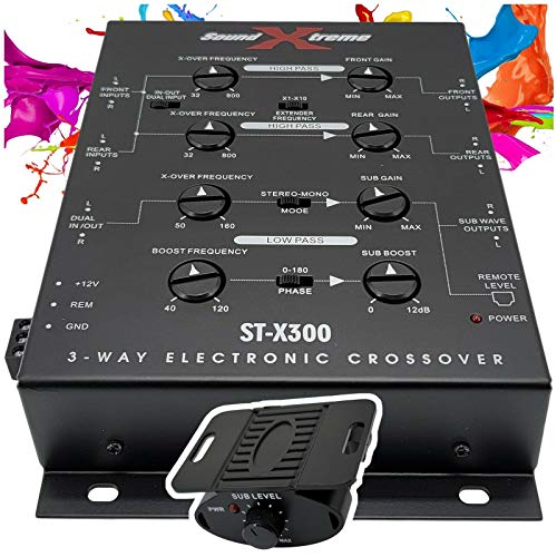 XtremeVision SoundXtreme ST-X300 3 Way Electronic Car Stereo Crossover Dash Mount Bass Knob Remote Frequency Response 10Hz-30kHz Including Power Adapter Connector 60dB Separation - Image 1