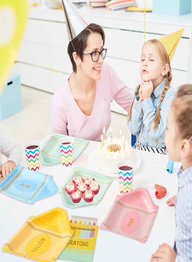 FYSUIMU Pastel Back to School Crayon Shape Tableware 4 Colors Paper Plates and Napkins for First Day of School Graduation Kindergarten Party Supplies, 48Pcs, Serves 24 - Image 5