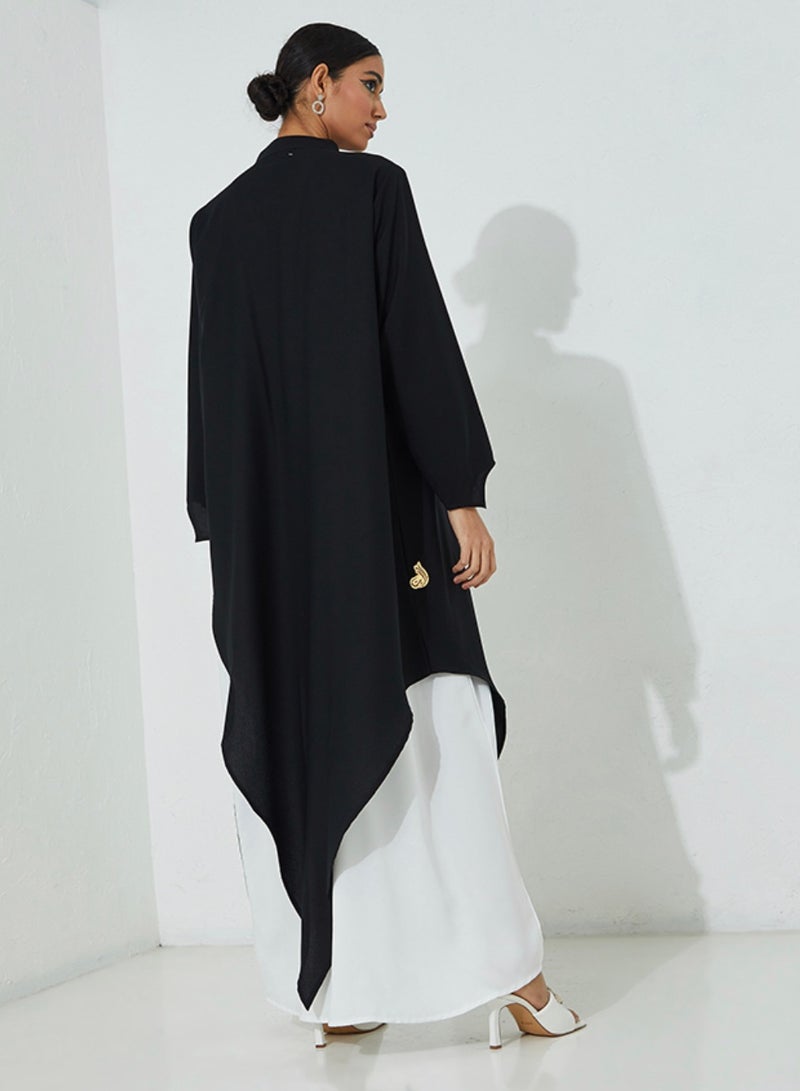 Rosette Abaya Motifs Asymmetric Embroidered Abaya  - Image 4