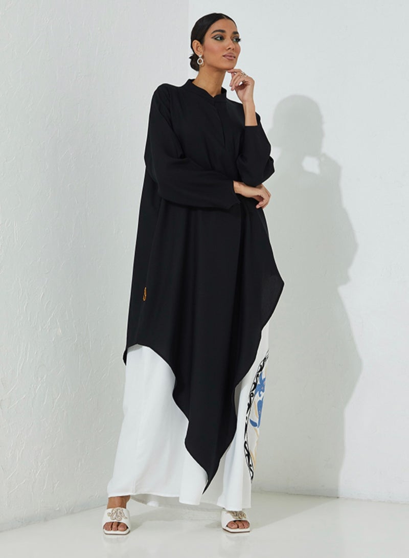 Rosette Abaya Motifs Asymmetric Embroidered Abaya  - Image 5