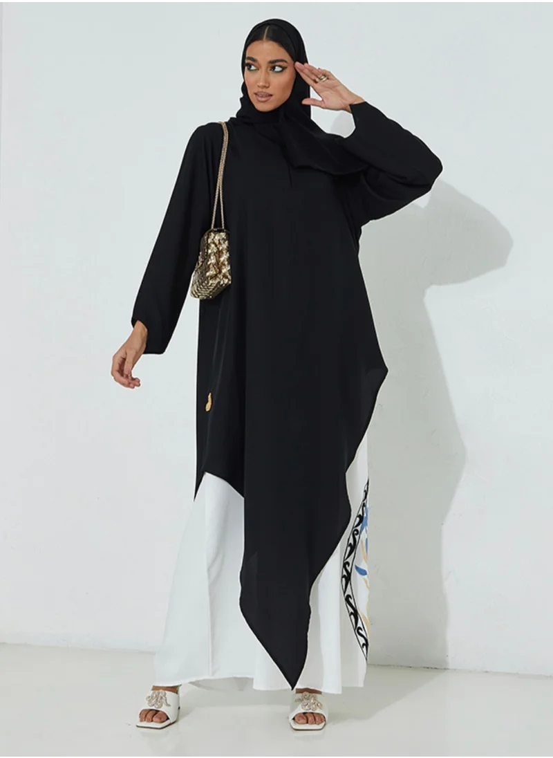 Rosette Abaya Motifs Asymmetric Embroidered Abaya