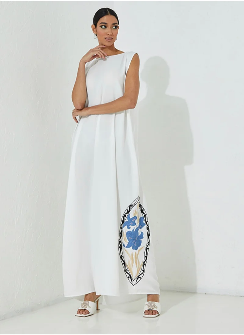 Rosette Abaya Motifs Asymmetric Embroidered Abaya