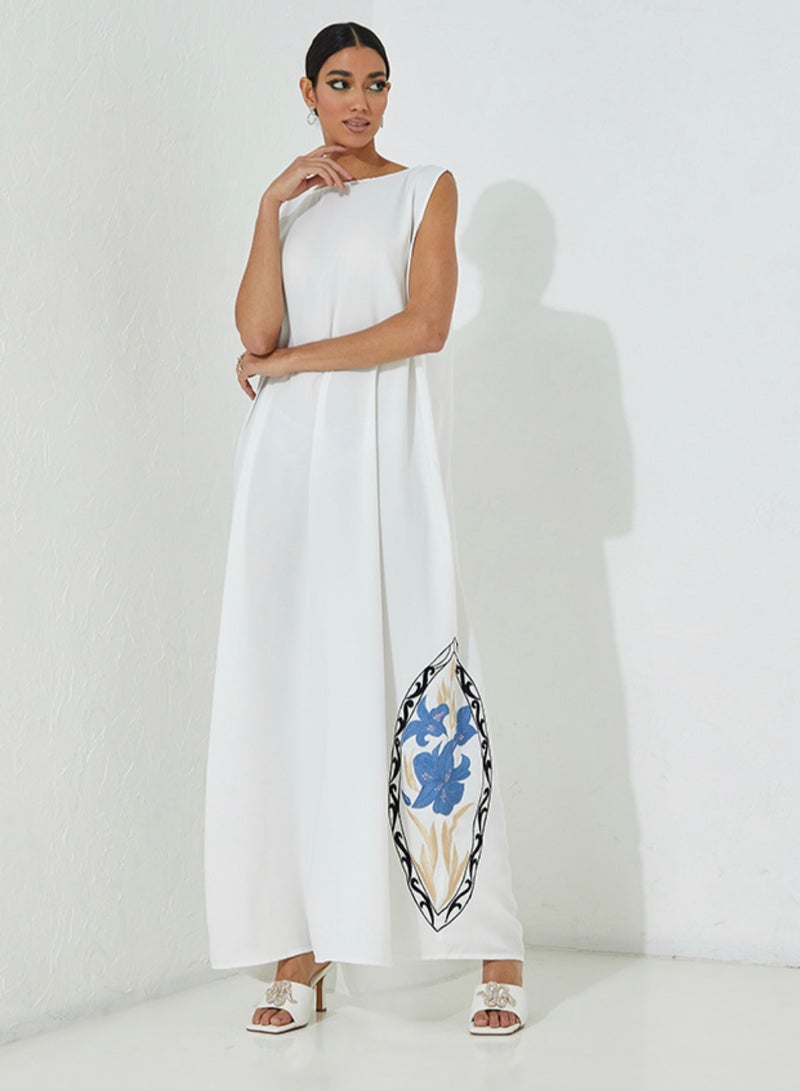 Rosette Abaya Motifs Asymmetric Embroidered Abaya  - Image 2