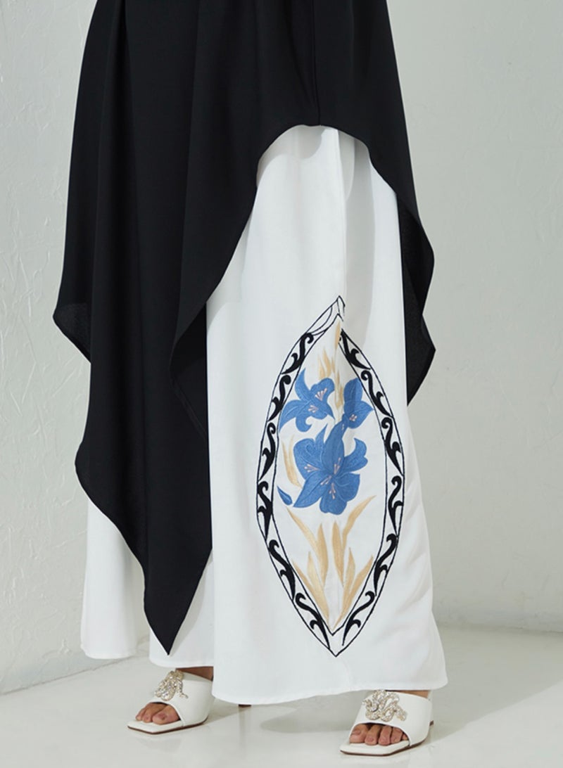 Rosette Abaya Motifs Asymmetric Embroidered Abaya  - Image 3