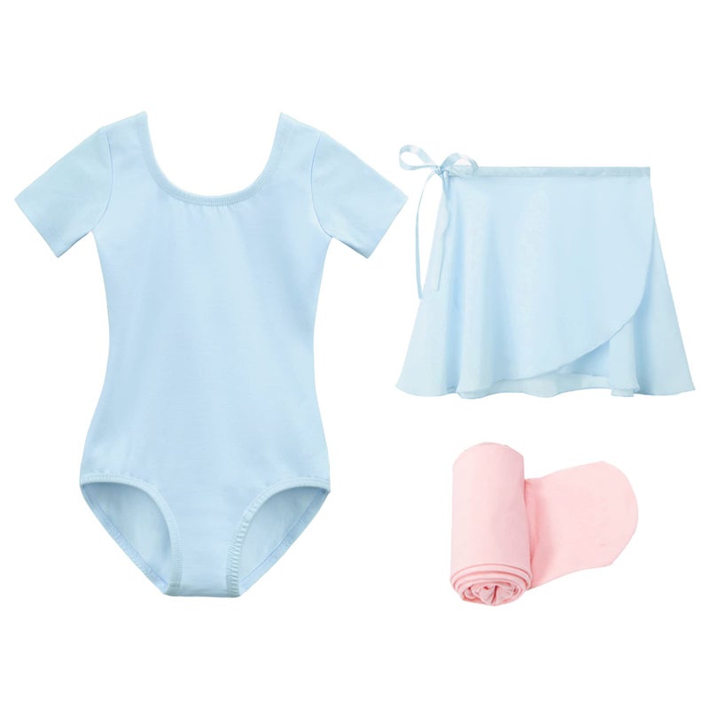 ستيل طقم رقص باليه قصير الأكمام للبنات من ستيلي، يتضمن تنورة رقص وجوارب رقص (أزرق، 85) - Image 1