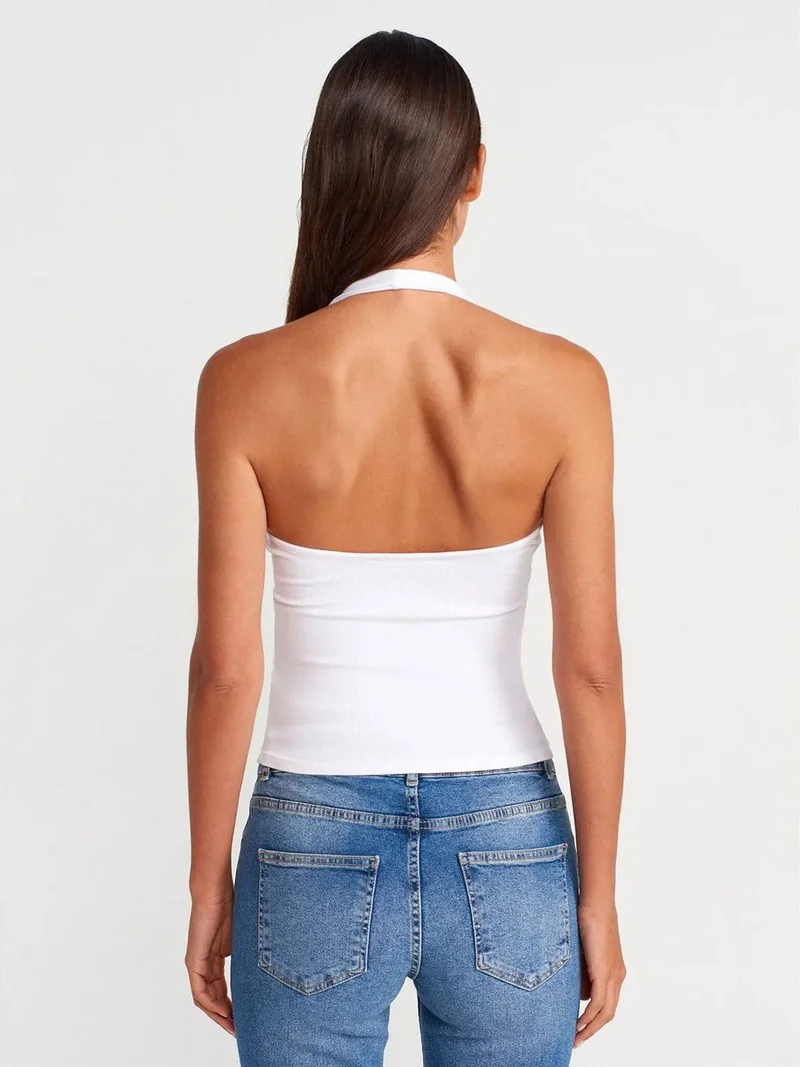 ديلفين DILVIN Ribbed Halterneck Sleeveless Blouse