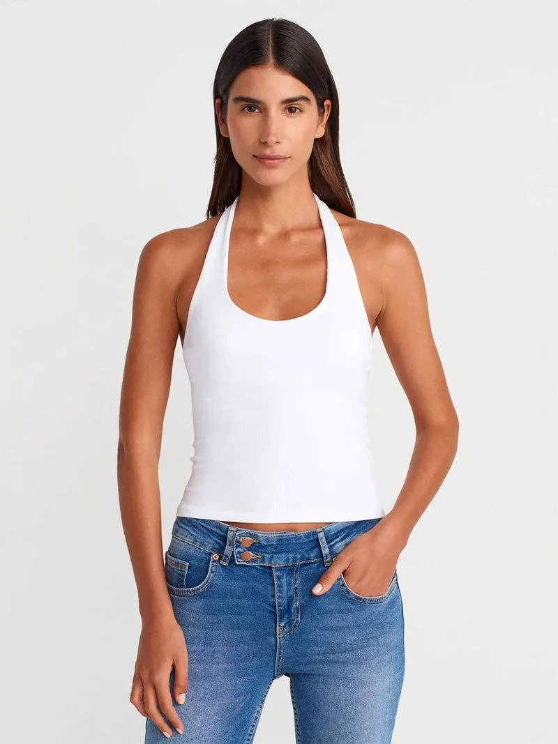 ديلفين DILVIN Ribbed Halterneck Sleeveless Blouse