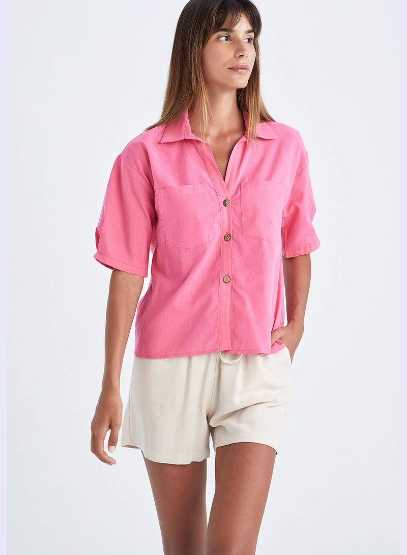 DeFacto Oversized Fit Linen Look Long Sleeve Shirt - Image 1