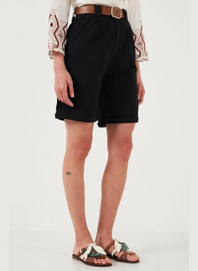 Lela Lela Cotton Relaxed Fit High Waist Belted Gabardine Shorts Women's Shorts 668YP4710