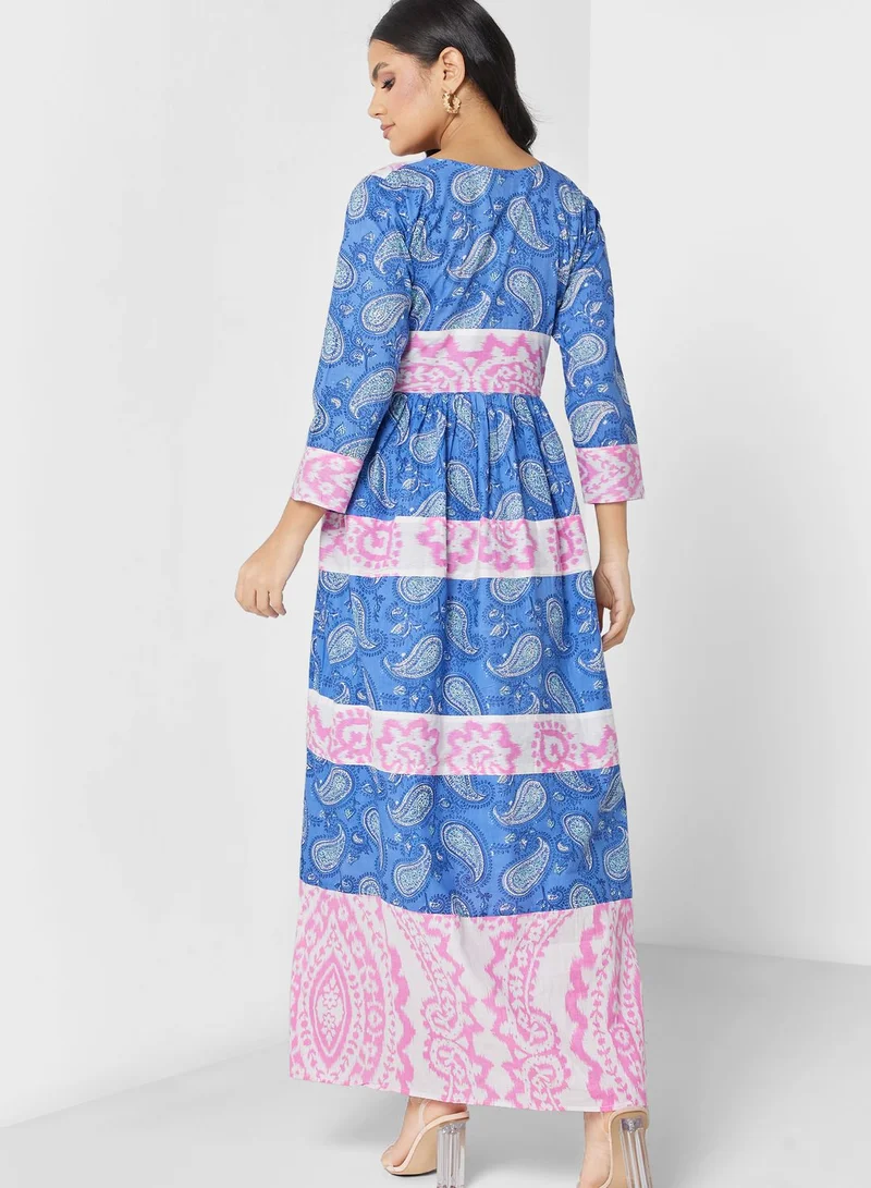 ARABIAN CLOSET Flared Sleeve Printed Jalabiya