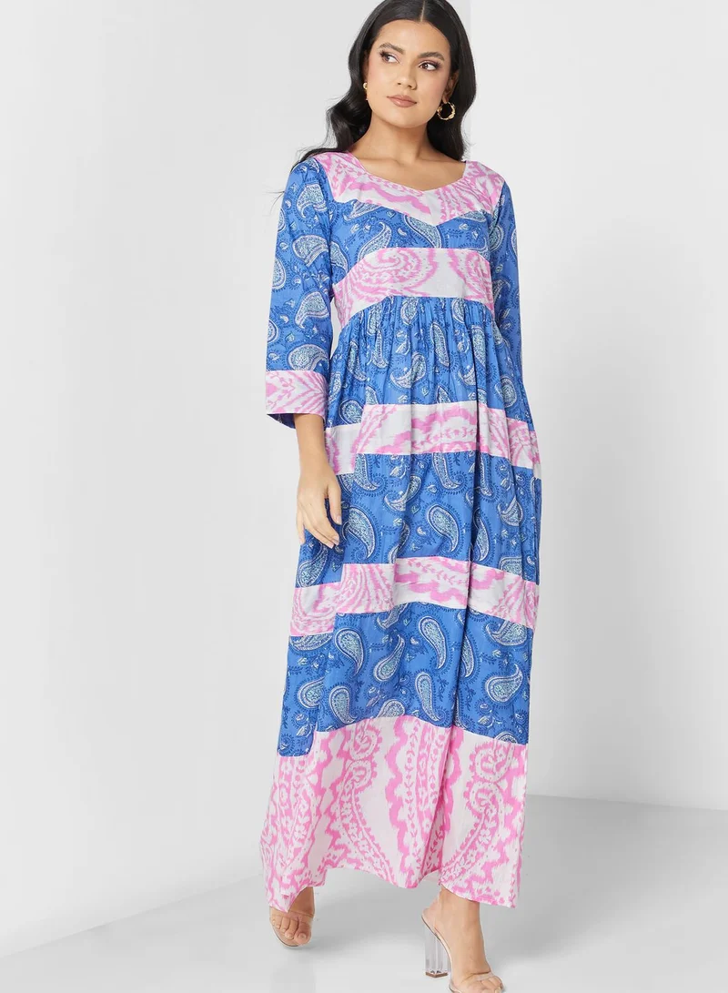 ARABIAN CLOSET Flared Sleeve Printed Jalabiya