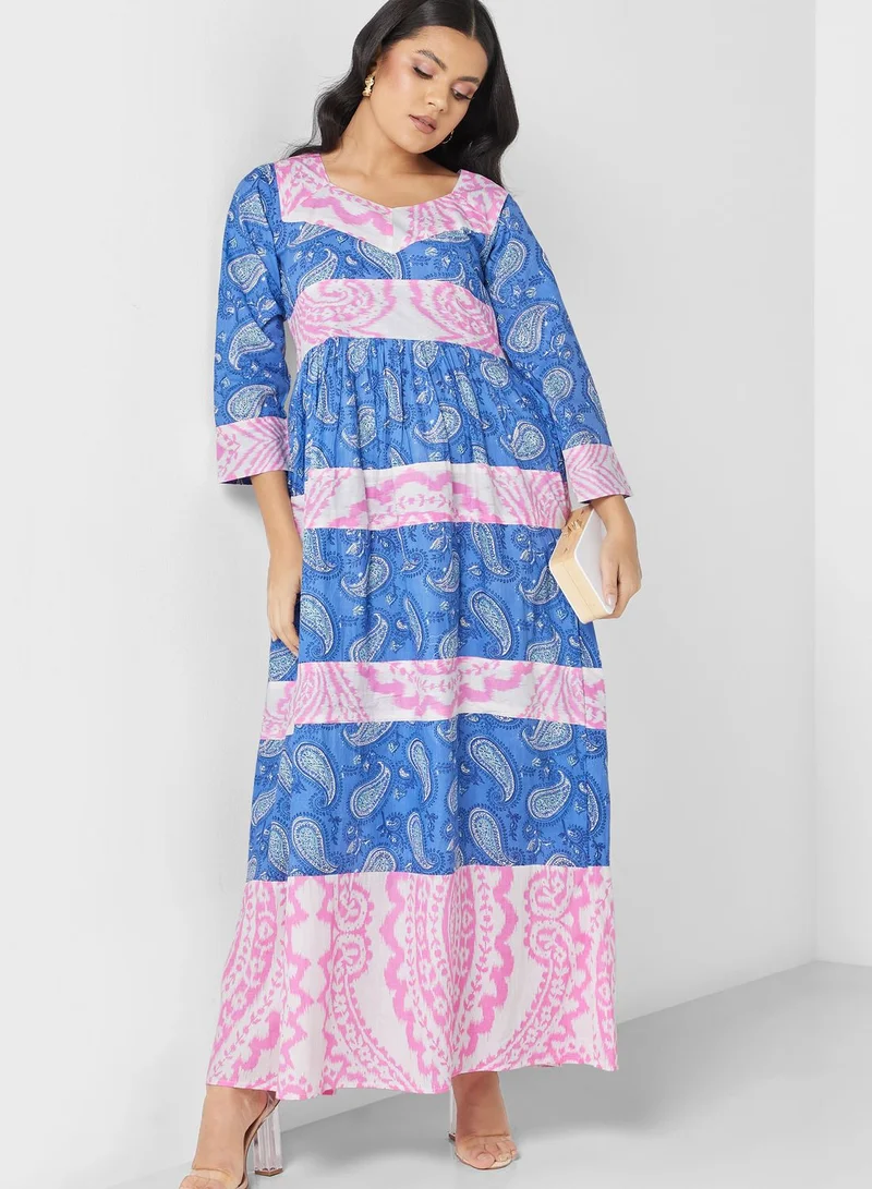 ARABIAN CLOSET Flared Sleeve Printed Jalabiya