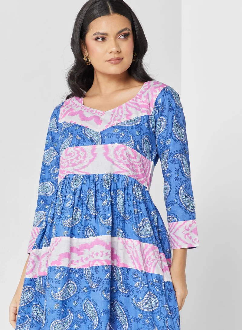 ARABIAN CLOSET Flared Sleeve Printed Jalabiya