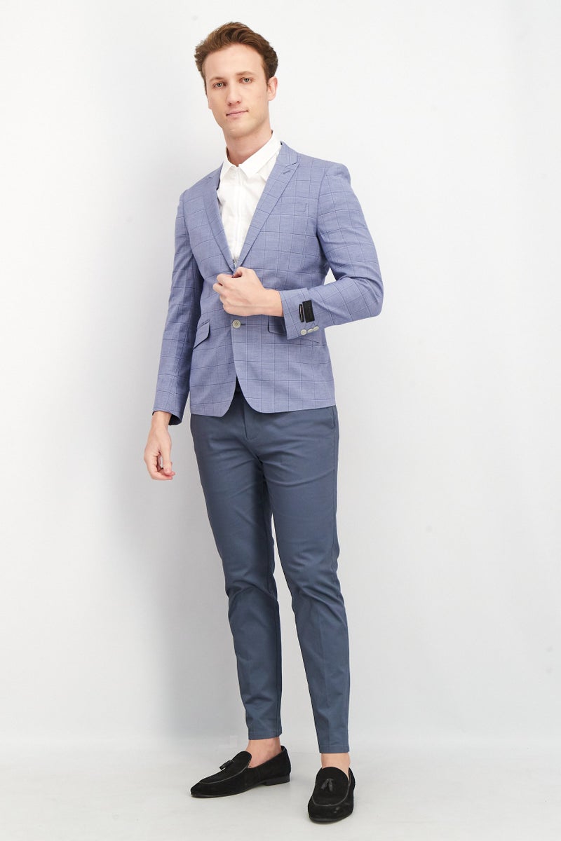 SELECTED Men Regular Fit Windowpane Casual Blazer, Slate Blue - Image 3