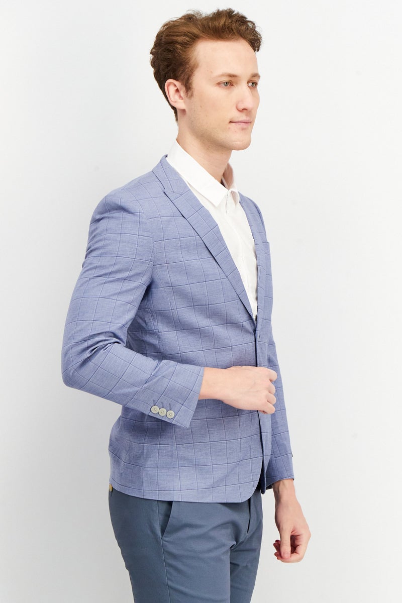 SELECTED Men Regular Fit Windowpane Casual Blazer, Slate Blue - Image 4