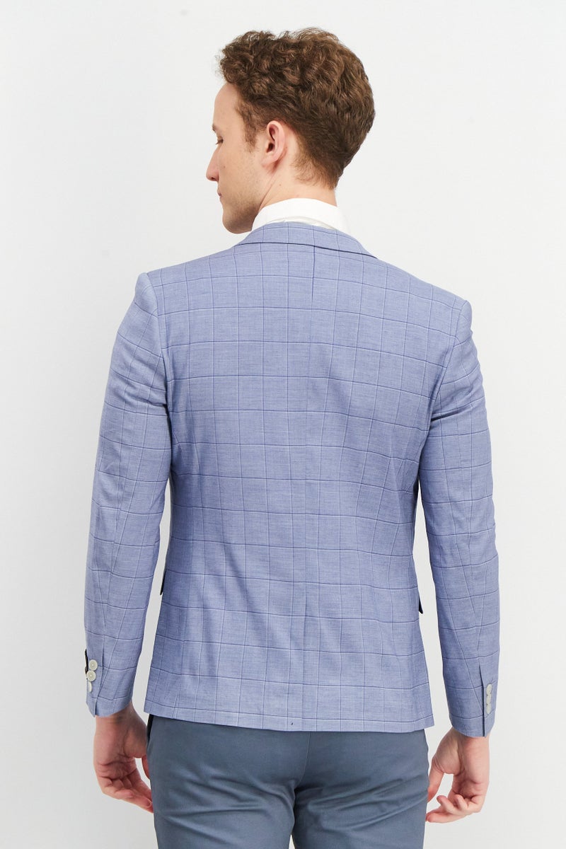 SELECTED Men Regular Fit Windowpane Casual Blazer, Slate Blue - Image 2
