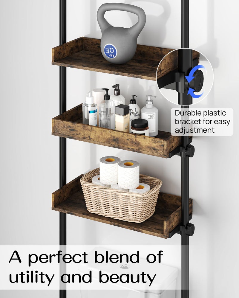 ALLZONE Bathroom Organizer, Over The Toilet Storage, 4-Tier Adjustable Wood Shelves for Small Rooms, Saver Space Rack, 92 to 116 Inch Tall, Narrow Cabinet, Rustic Brown - Image 3