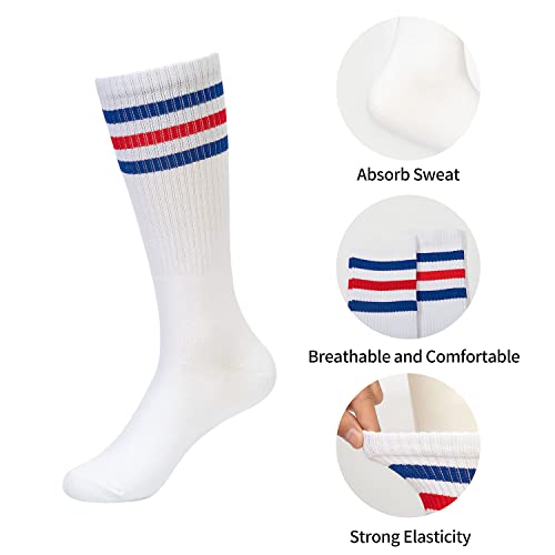 BEFORYOU Striped Sweatbands Set, Sports Headband and Wristbands Sweatbands Sock Set Colorful Cotton Striped Sweatband American Flag Style for Men and Women (Red White and Blue-2) - Image 4