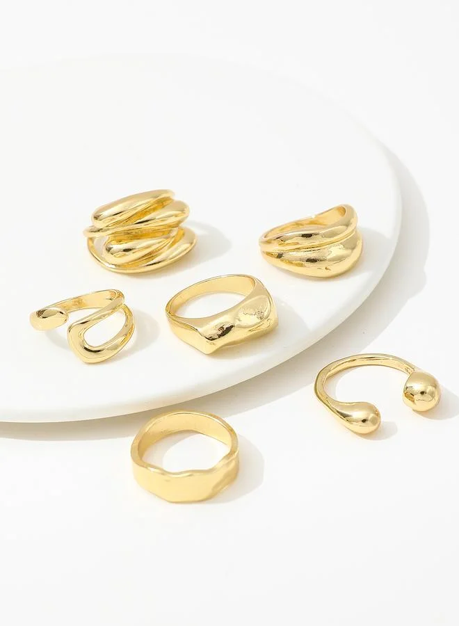 Take Two  Take Two Set of 6 - Gold Statement Rings for Women | Best Price UAE