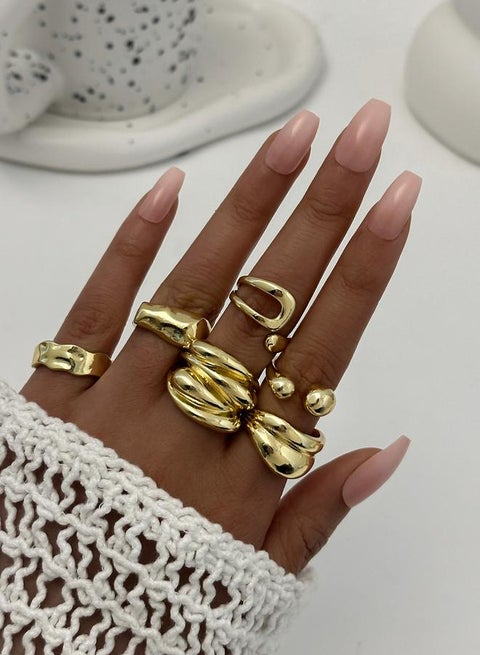 Take Two Set of 6 - Gold Statement Rings