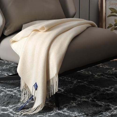 EP Mode 100% Pure Cashmere Throw Blanket for Sofa, Classic Design with Gift Box (Whisper White) - Image 3
