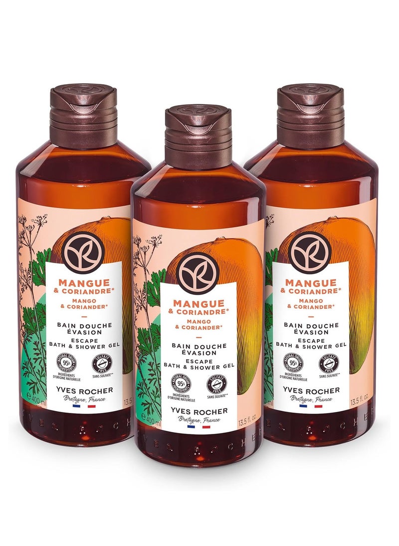Yves Rocher Shower Gel Trio | Bath & Body Wash | Sulfate Free | Mango Scent | 3x400ml Bottle, 13.5 fl oz (Mango Trio Pack)  - Image 1