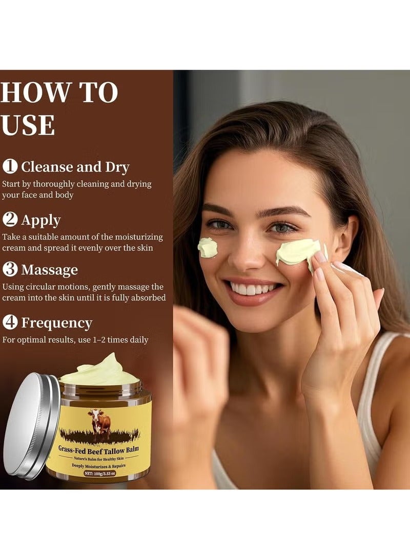 HTKCRX Beef Tallow for Skin, Tallow and Honey Balm, Facial Moisturizer Cream, 100% Organic Grass Fed Whipped Beef Tallow Balm Deeply Moisturizing for Face & Body, Suitable For All Skin Types(3.53oz) - Image 3