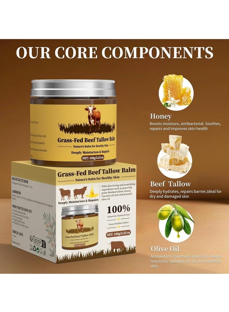 HTKCRX Beef Tallow for Skin, Tallow and Honey Balm, Facial Moisturizer Cream, 100% Organic Grass Fed Whipped Beef Tallow Balm Deeply Moisturizing for Face & Body, Suitable For All Skin Types(3.53oz) - Image 2