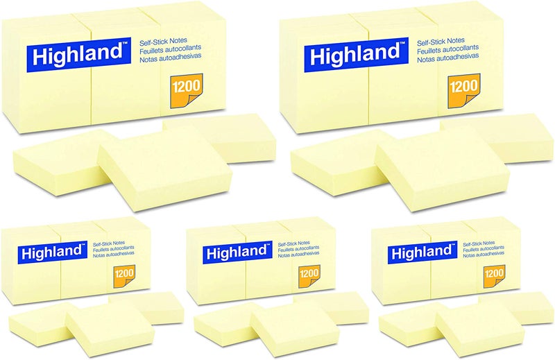 Highland 6539YW SelfStick Notes 1 12 x 2 Yellow 100Sheet 5 Pack of 12