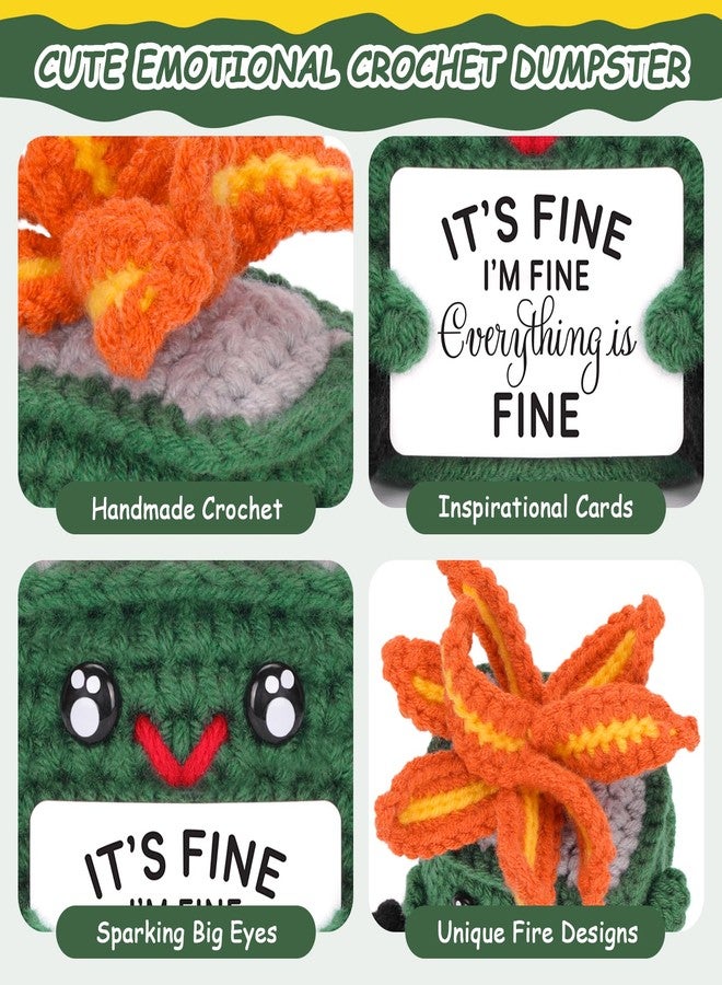 A AIFAMY Emotional Crochet Fire with Legs, Handmade Energy Dumpster Doll with Positive Card for Office Friends Funny Birthday Gag Gifts (Green) - Image 3